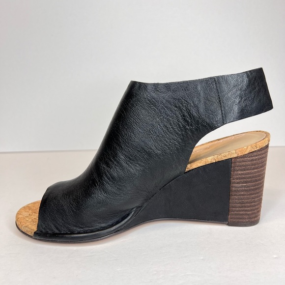 Clarks Spiced Meadow Blk Leather Wedge Open Toe Sandals Comfort Fit Sz 10 As New - Picture 6 of 15